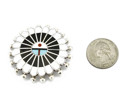 Zuni Signed Artist Victoria Unkestine Inlaid .925 SOLID Silver Tewa Pendant Pin