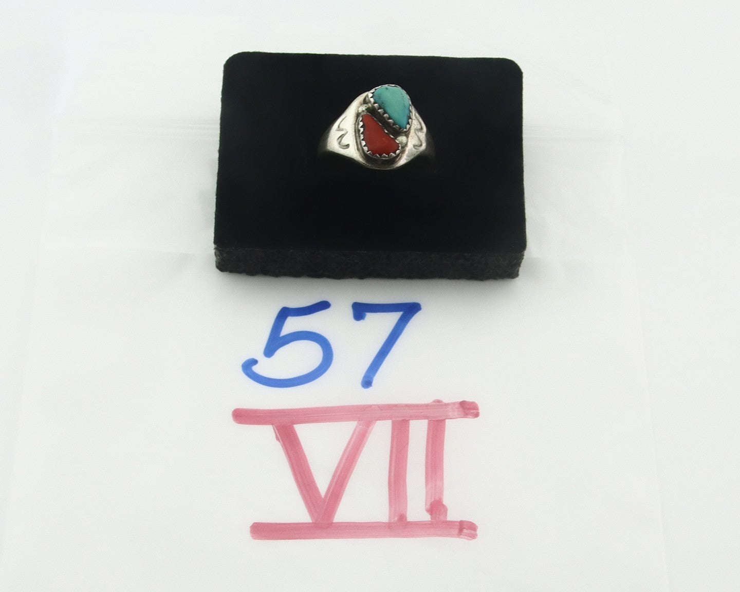 Vintage Navajo Ring 925 Sterling Silver Natural Gemstone Authentic Size 7.75