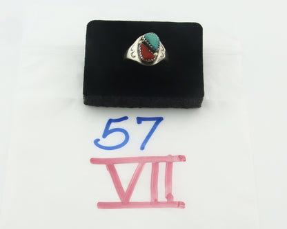 Vintage Navajo Ring 925 Sterling Silver Natural Gemstone Authentic Size 7.75
