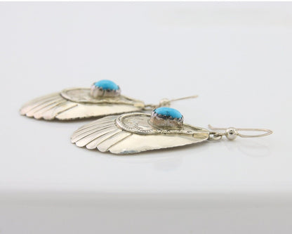 Navajo Earrings 925 Silver Turquoise Artist Signed Dean Brown C.80's