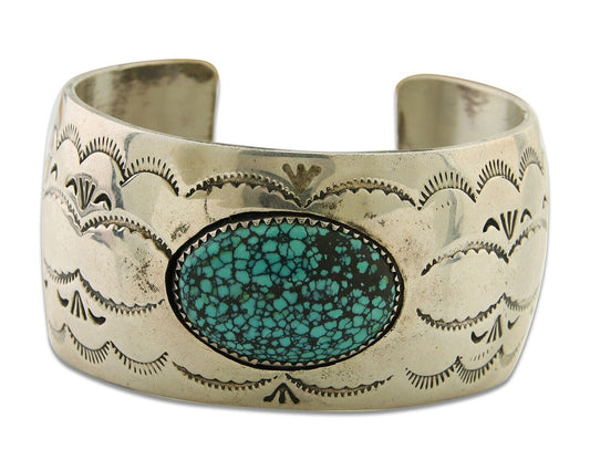 Navajo Bracelet 925 Silver Mine 8 Turquoise Cuff Native American Artist C.80's