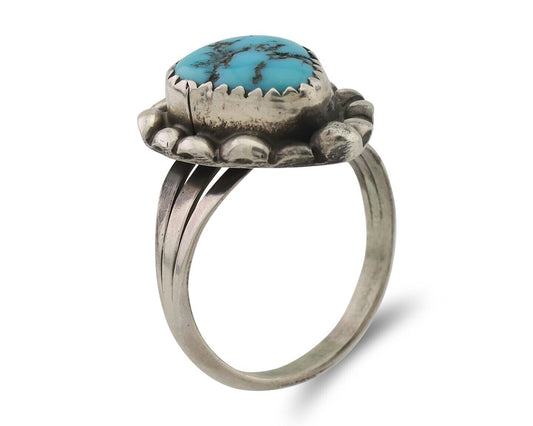 Navajo Ring 925 Silver Sleeping Beauty Turquoise Artist Signed SC C.80's