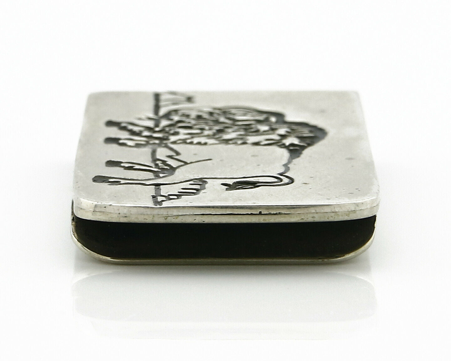 Navajo Money Clip .925 Silver & Nickle Hand Stamped Artist Native C.80's-90's