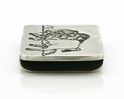 Navajo Money Clip .925 Silver & Nickle Hand Stamped Artist Native C.80's-90's