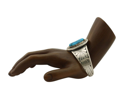 Navajo Bracelet 925 Silver Natural Fox Mine Turquoise Signed Doug Zachary C.80's