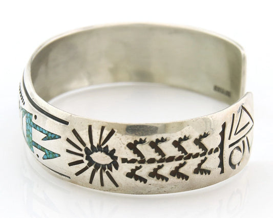 Navajo Cuff Bracelet Sterling Silver Authentic Turquoise Signed Stanley Bain