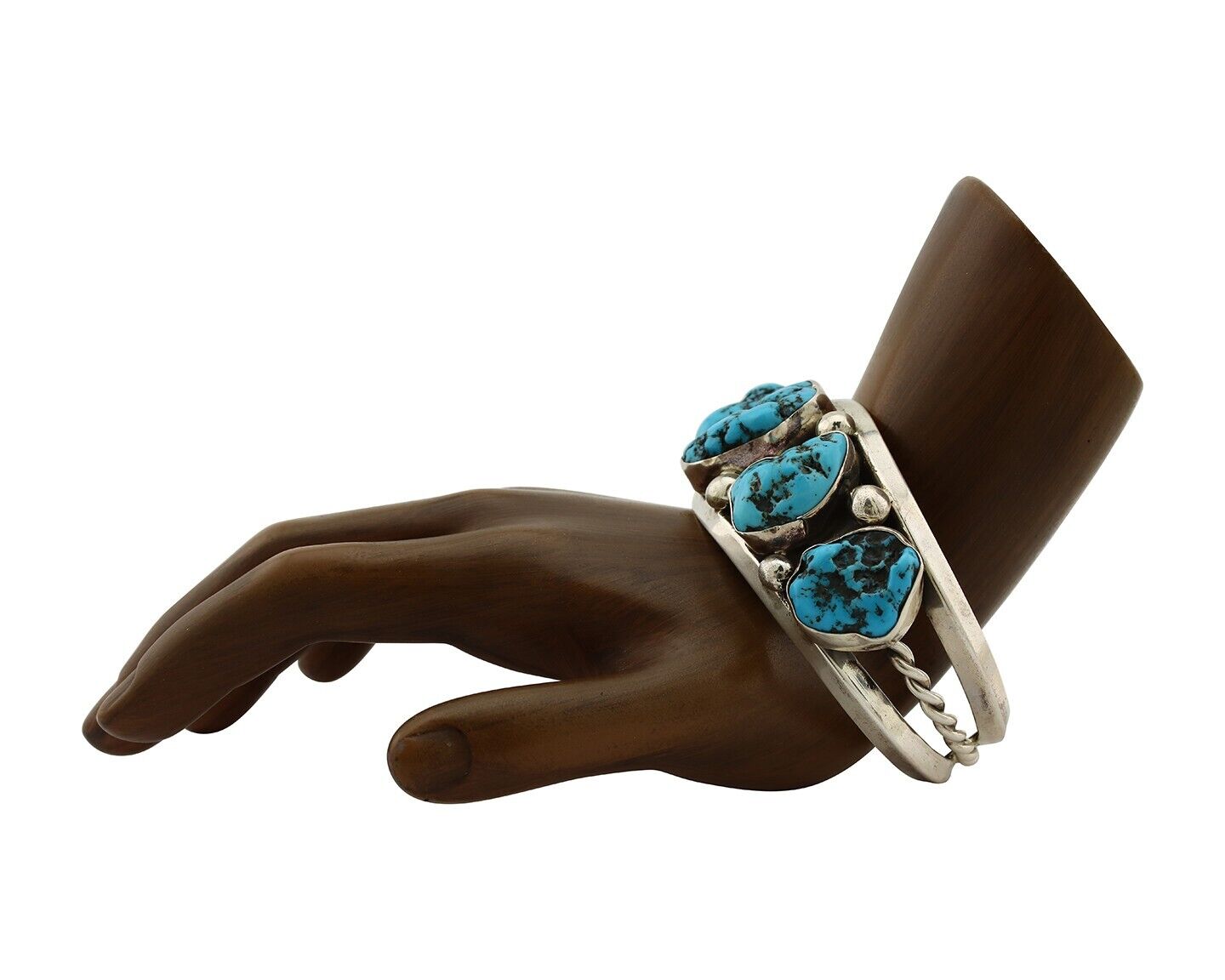 Navajo Bracelet 925 Silver Nugget Sleeping Beauty Turquoise Artist Signed JR C80