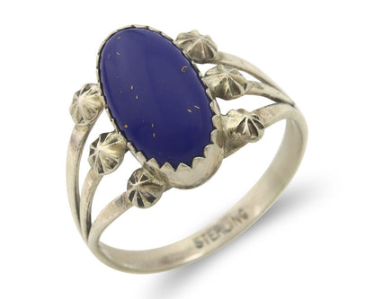 Navajo Ring 925 Sterling Natural Lapis Handmade Native Artist C.80's