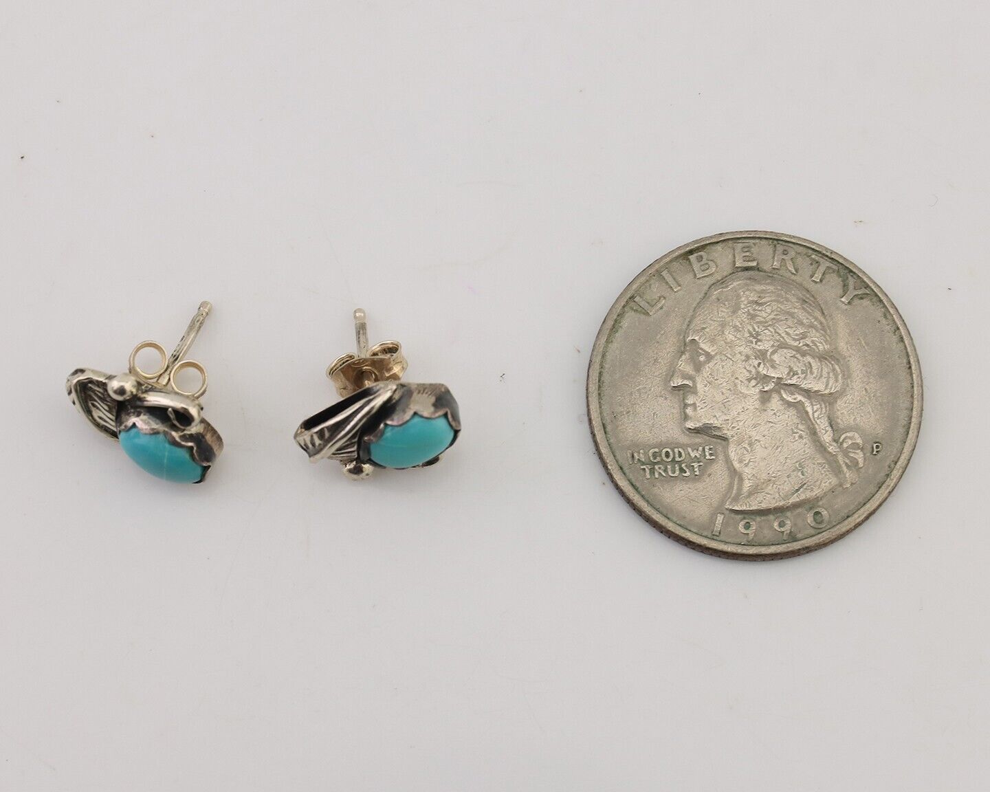 Navajo Handmade Earrings 925 Silver Natural Turquoise Native Artist C.80's