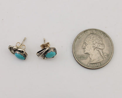 Navajo Handmade Earrings 925 Silver Natural Turquoise Native Artist C.80's