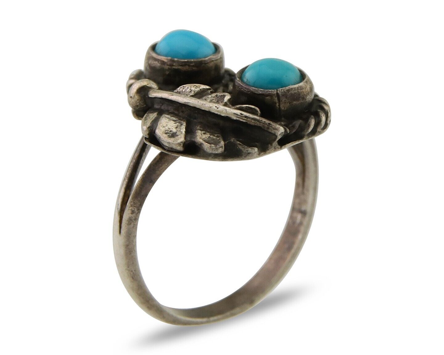 Navajo Ring 925 Sterling Silver Natural Turquoise Native American Artist C.80's