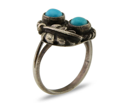 Navajo Ring 925 Sterling Silver Natural Turquoise Native American Artist C.80's
