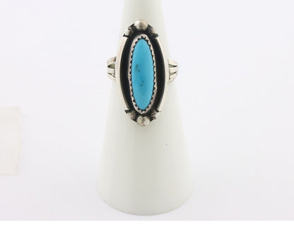 Navajo Ring .925 Silver Sleeping Beauty Turquoise Signed SkyStone Creations C80s