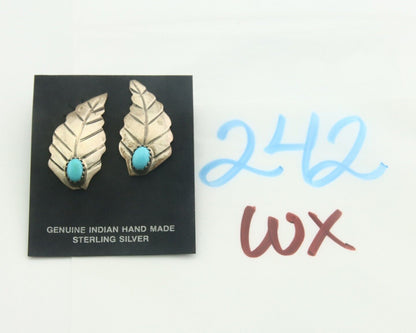 Navajo Earrings 925 Silver Natural Turquoise Artist Signed L-R JAKE C.80's