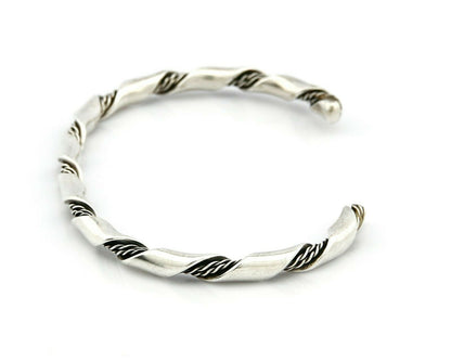 Navajo 3.8 mm Wide 925 Solid Sterling Silver Handmade Hand Stamped Cuff Bracelet