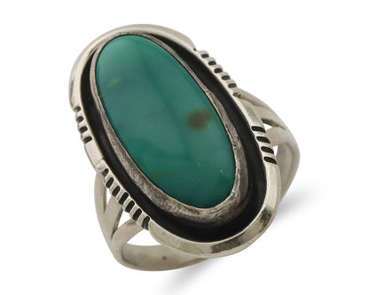 Navajo Ring 925 Silver Natural Green Turquoise Native American Artist C.80's
