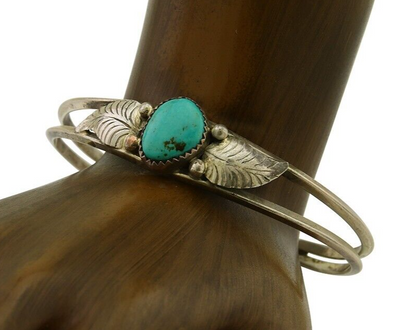 Navajo Cuff Bracelet Blue Turquoise 925 Silver Native Artist Signed BD C.80's