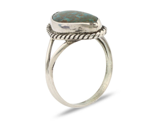 Navajo Ring 925 Silver Natural Turquoise Artist Signed Rabbit Stick C.80's