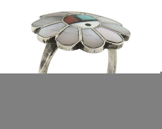 Vintage Zuni Ring 925 Sterling Silver Natural Gemstone Size 7.0