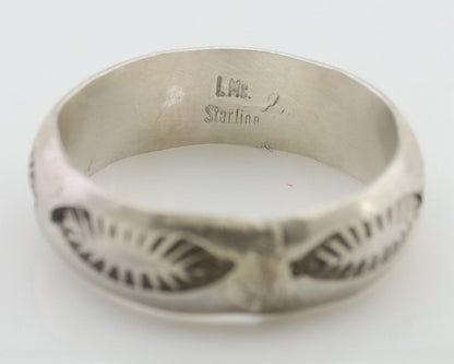 Navajo Hand Stamped Band 925 Silver 6.0 mm Signed Larry Chavez Size 7.75 C.80's