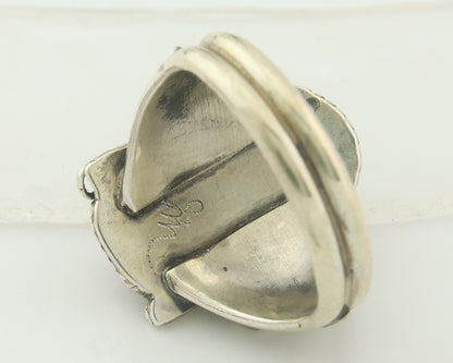 Men Navajo Ring 925 Sterling Natural Coral & Turquoise Signed JM C.80's Sz 12.25