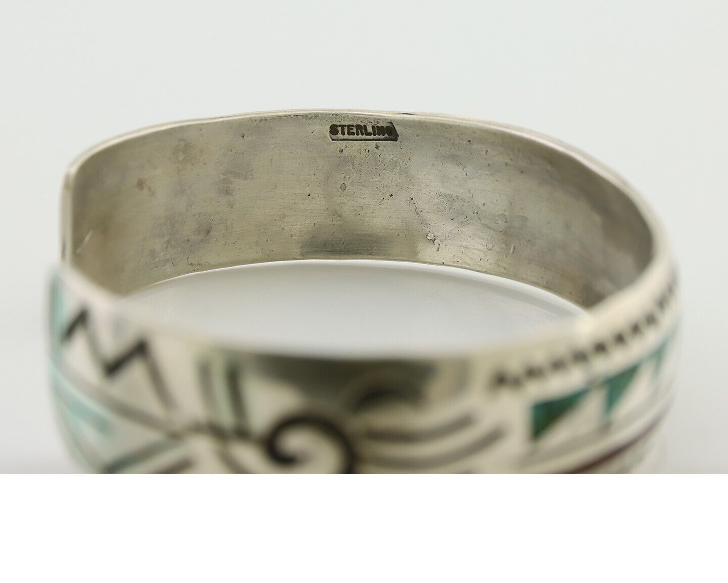 Navajo Inlay Bracelet 925 Silver Turquoise & Coral Signed Stanely Bain C.80's