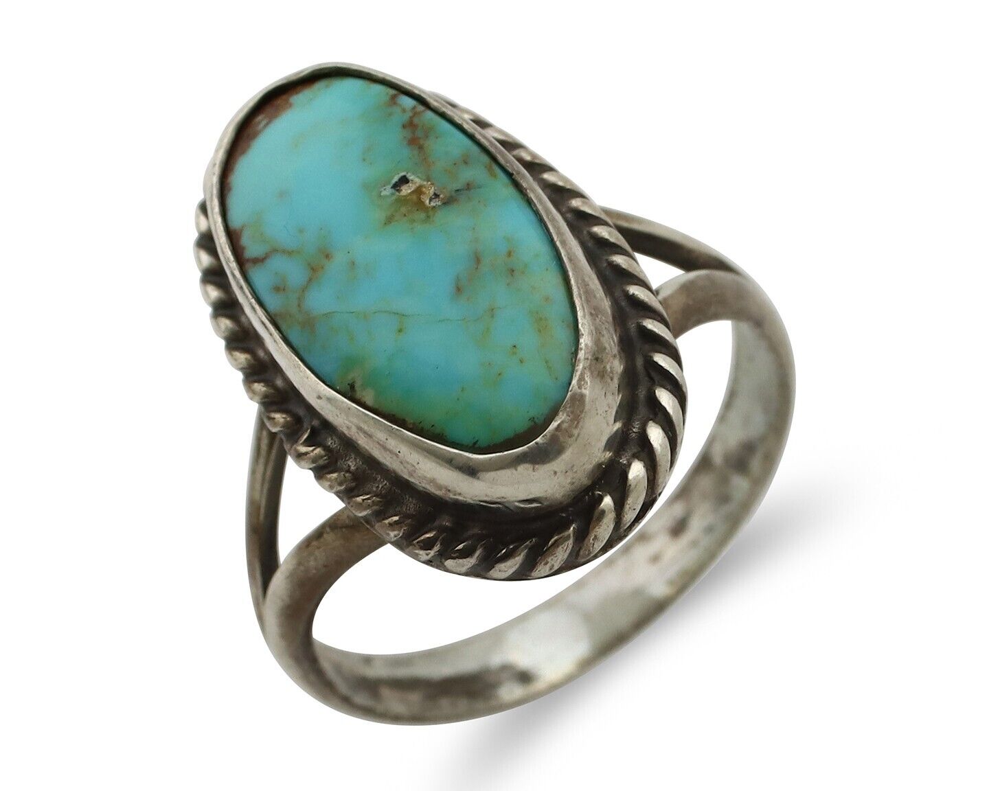 Navajo Ring 925 Silver Natural Kingman Turquoise Native American Signed C.80's