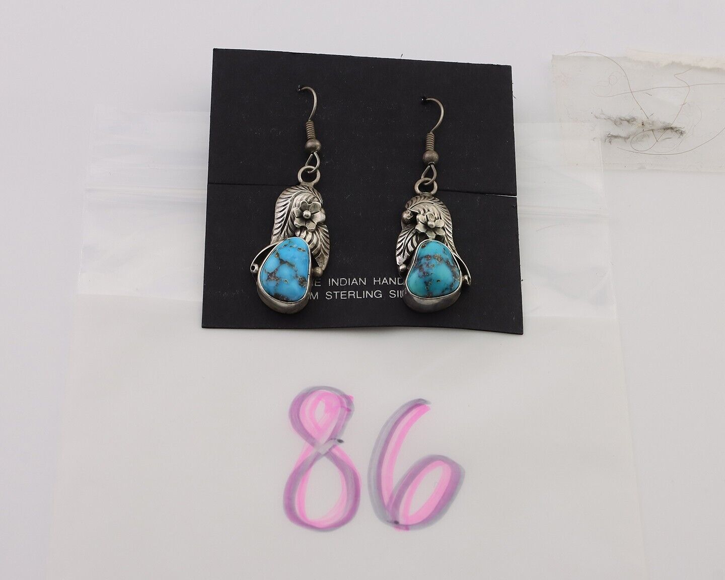 Navajo Handmade Earrings 925 Silver Natural Turquoise Native Artist C.80's