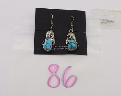 Navajo Handmade Earrings 925 Silver Natural Turquoise Native Artist C.80's