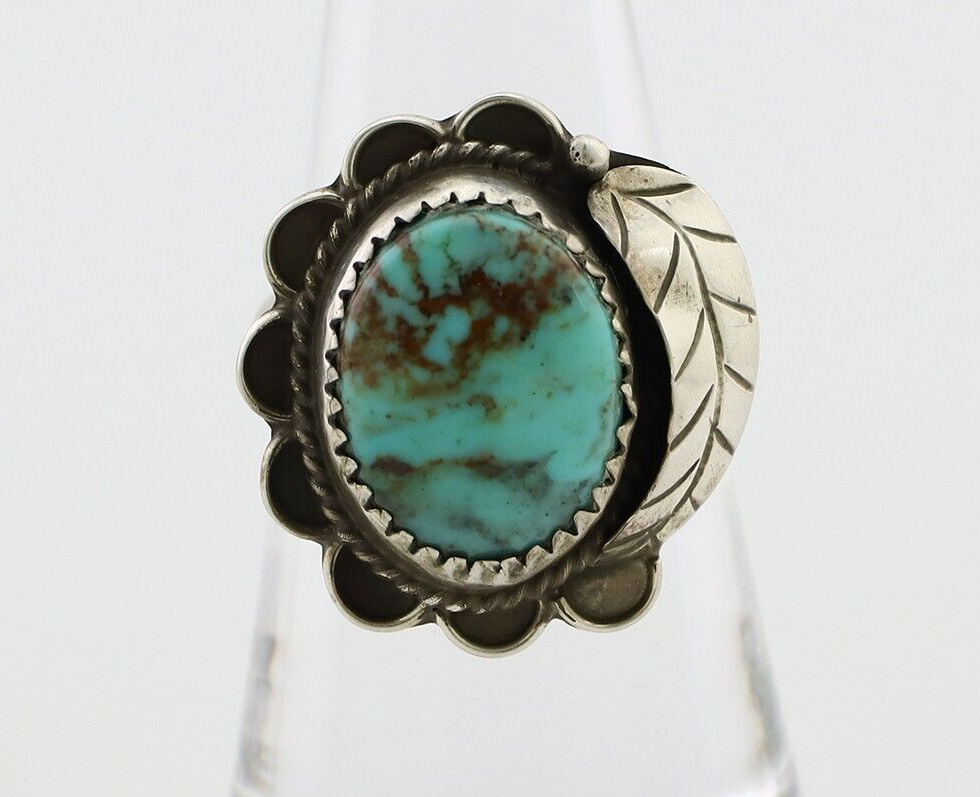 Navajo Handmade Ring 925 Silver Kingman Turquoise Native American Artist C.80's