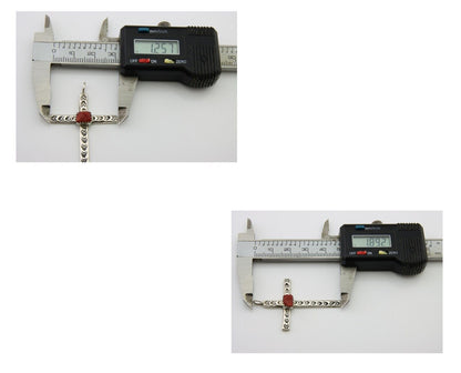 Navajo Cross Pendant 925 Silver Mediterranean Coral Signed Arthur Williams C.80s