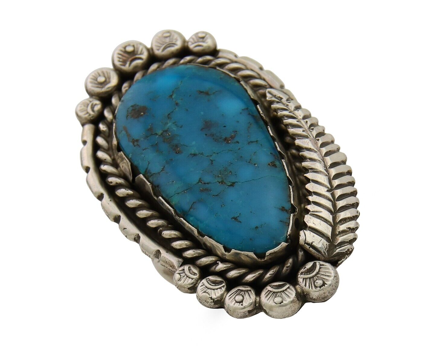 Navajo Ring 925 Sterling Silver Natural Turquoise Native American Artist C.80's