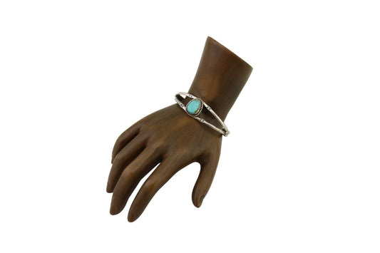 Navajo Hand Stamped Cuff Bracelet Turquoise 925 Silver Native American Artist