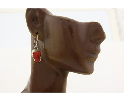 Navajo Earrings 925 Silver Natural Coral Native American Artist C.80's