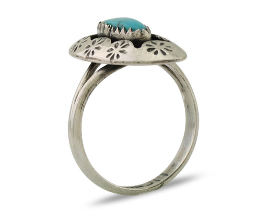 Navajo Ring 925 Silver Natural Blue Turquoise Signed IJC C.80's