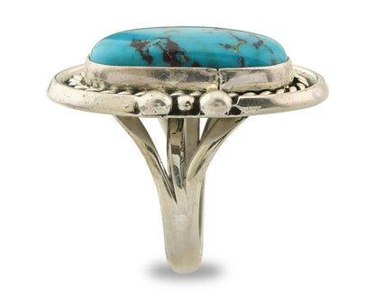 Navajo Ring 925 Sterling Natural Blue Turquoise Signed Ben S C.80's Size 9.75