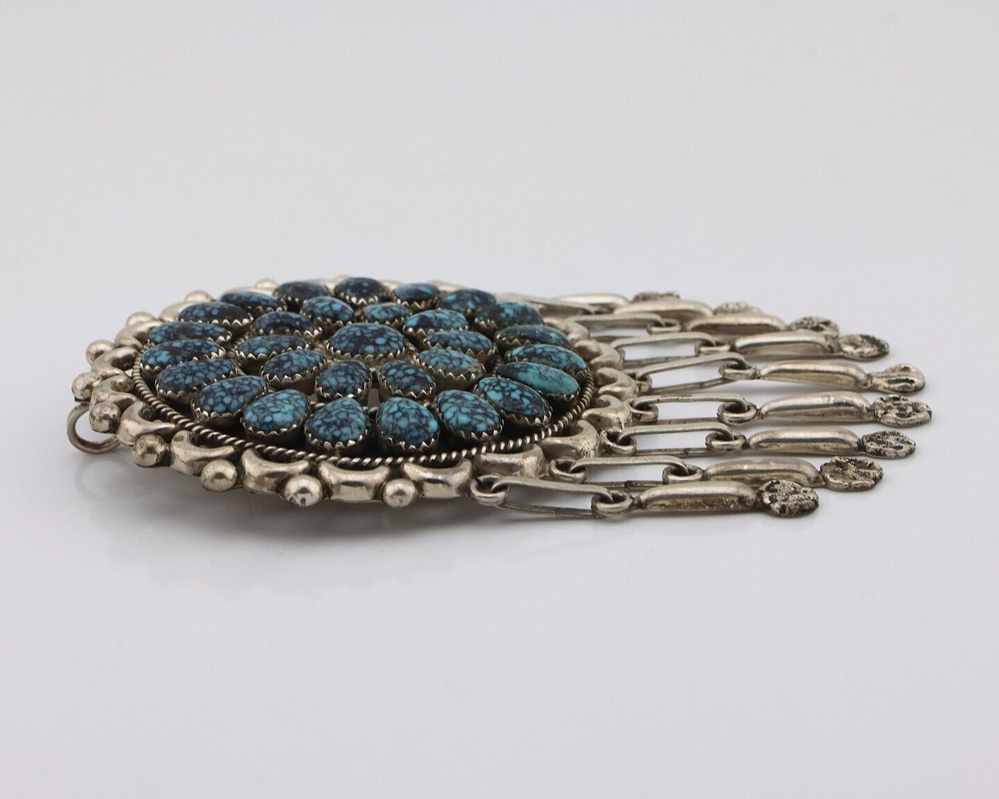 Zuni Pin Pendant .925 Silver Spiderweb Turquoise Signed Patsy Weebothee C.80's