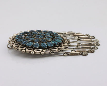Zuni Pin Pendant .925 Silver Spiderweb Turquoise Signed Patsy Weebothee C.80's