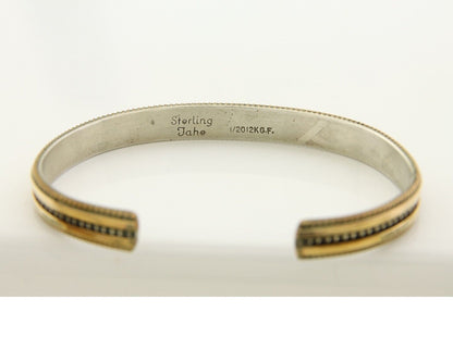 Navajo Bracelet 925 Silver & 12K Gold Cuff Artist Signed TAHE C.80's