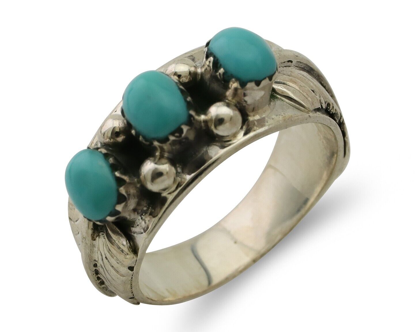 Navajo Ring 925 Silver Sleeping Beauty Turquoise Artist Signed WR C.80's