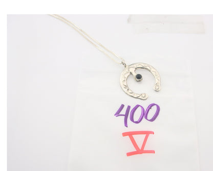 Navajo Sterling Silver Necklace Onyx Sand Cast Authentic Vintage Native American