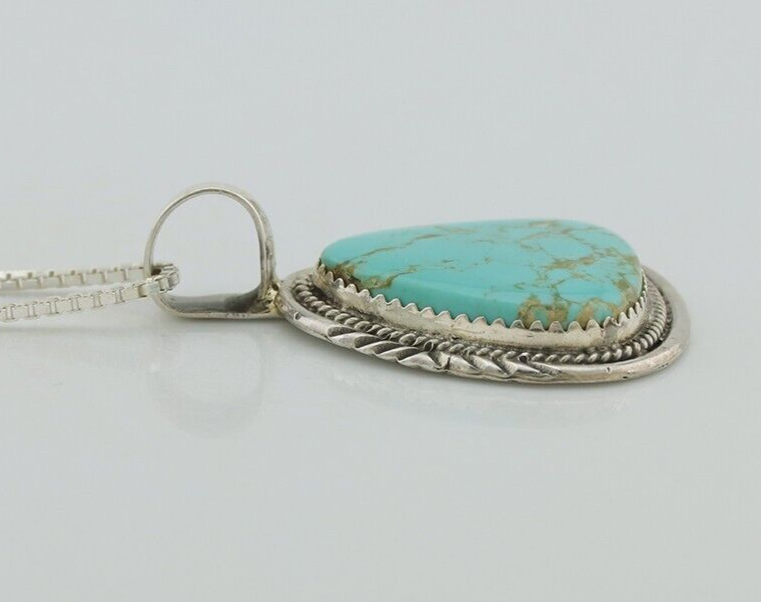 Navajo Necklace 925 Silver Kingman Turquoise Signed Anna Begay C.80's