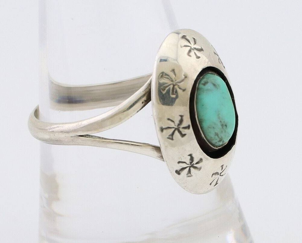 Navajo Ring 925 Silver Kingman Turquoise Native American Artist C.80's