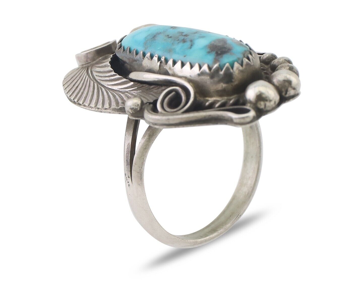 Navajo Ring 925 Silver Kingman Turquoise Native American Artist C.80's