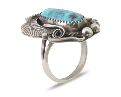 Navajo Ring 925 Silver Kingman Turquoise Native American Artist C.80's