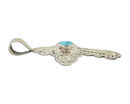 Navajo Cross Hand Stamped Pendant 925 Silver Turquoise Artist Gilbert Lee C.80's