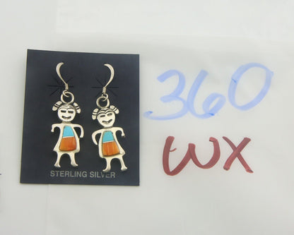 Navajo Earrings 925 Silver Natural Turquoise Oyster Native American Artist C80s