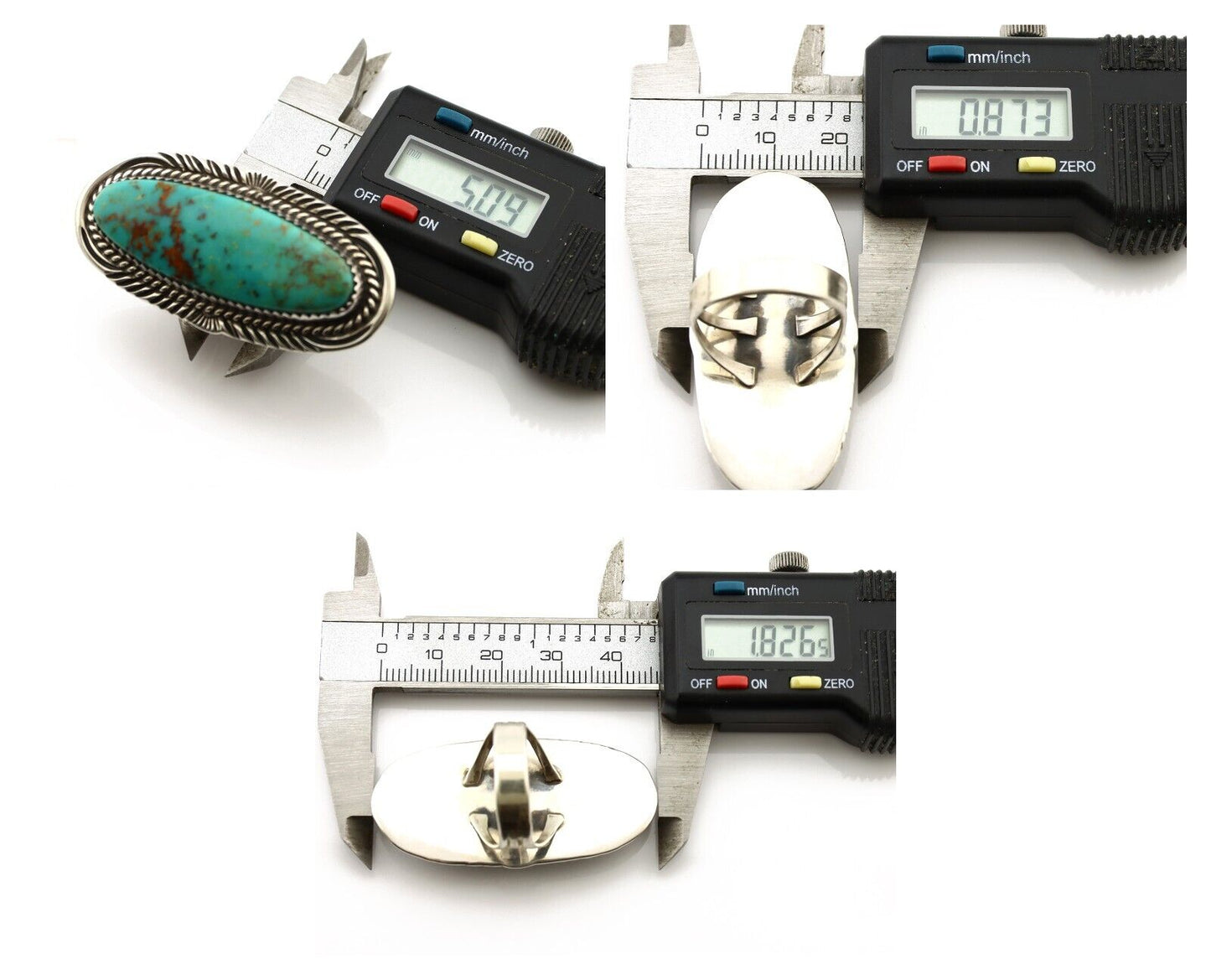 Navajo Ring 925 Silver Natural Mined Turquoise Artist Signed TALHAT C.80's