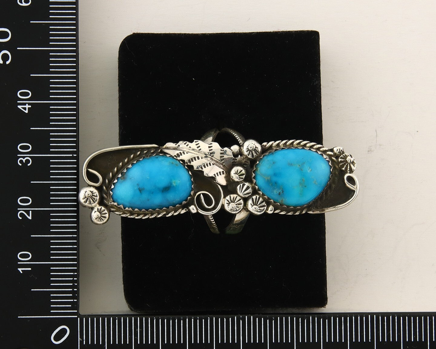 Navajo Ring 925 Sterling Turquoise Native American Artist C.80's Size 7.75