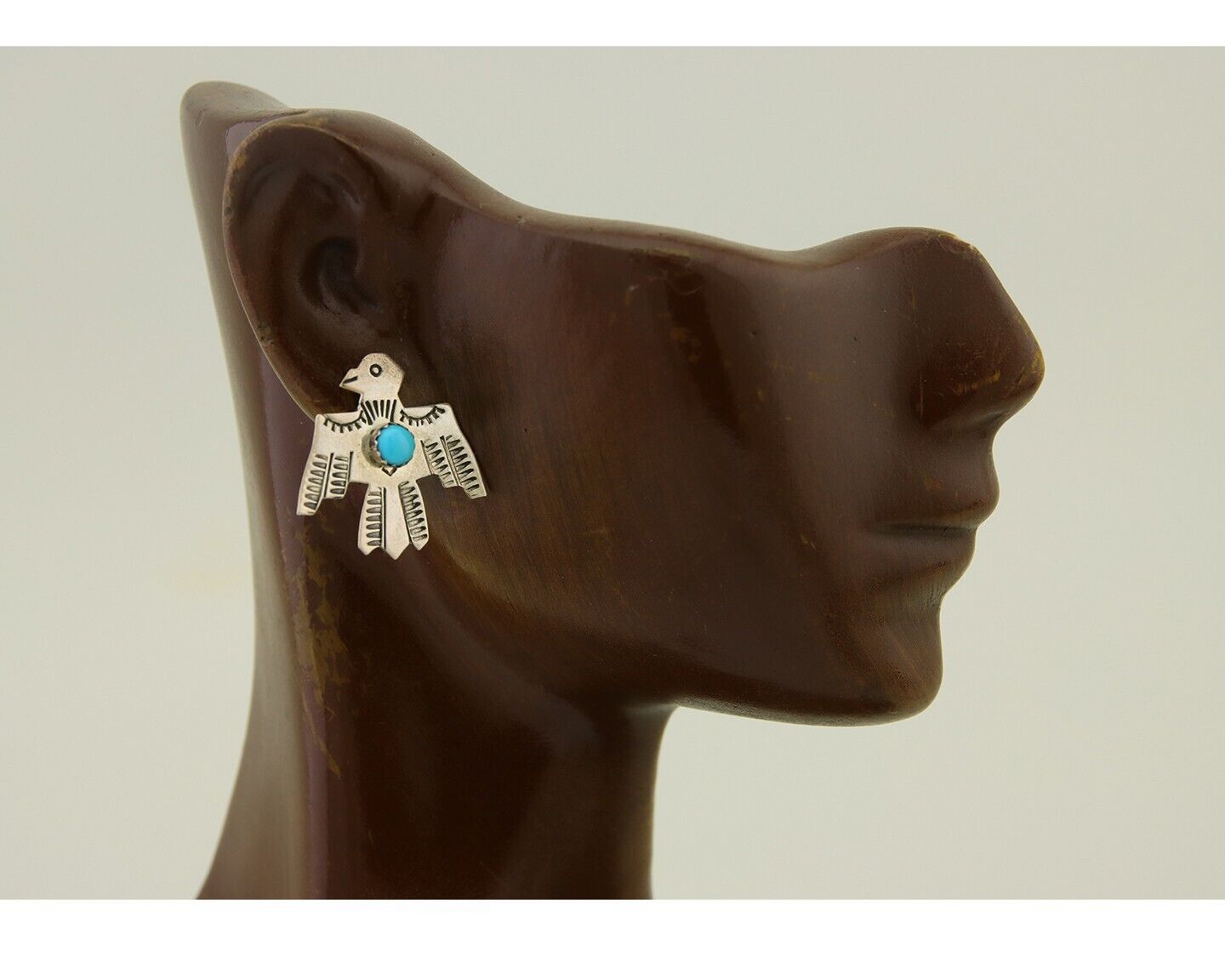 Navajo Thunderbird Earrings 925 Silver Natural Turquoise Native Artist C.80's